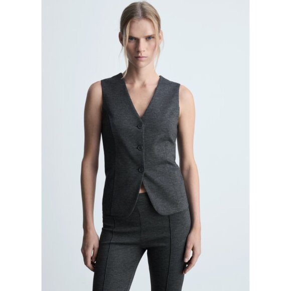 MNG Mango Women's Size Small Dark Grey Fitted Gilet Vest NWT - Picture 1 of 5
